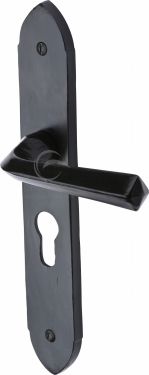 Click Here To Enlarge This Photo Of FB4448 M.Marcus Black Iron Rustic Door Handle Euro Profile Plate Grafton Design