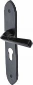 FB4448 M.Marcus Black Iron Rustic Door Handle Euro Profile Plate Grafton Design