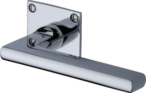 Click Here To Enlarge This Photo Of BAU2910-PC Heritage Brass Door Handle Lever Latch on Square Rose Trident Design Polished Chrome Finish