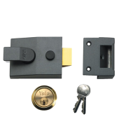 9022 - YALE 88 Non-Deadlocking Nightlatch 60mm Dull Metal Grey c/w Polished Brass cylinder