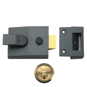 9026 - YALE 89 Deadlocking Nightlatch 60mm Dull Metal Grey c/w Polished Brass cylinder