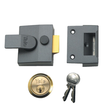 Click Here To Enlarge This Photo Of 9089 - YALE 84 Non-Deadlocking Nightlatch 40mm Dull Metal Grey c/w Polished Brass cylinder