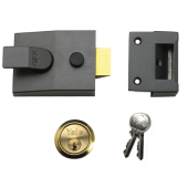 L147 - YALE 91 Non-Deadlocking Nightlatch 60mm Dull Metal Grey c/w Polished Brass cylinder