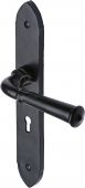 FB4700 M.Marcus Black Iron Rustic Door Handle Lever Lock Hadley Design