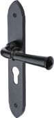 FB4748 M.Marcus Black Iron Rustic Door Handle Euro Profile Plate Hadley Design