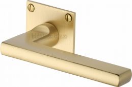 BAU2910-SB Heritage Brass Door Handle Lever Latch on Square Rose Trident Design Satin Brass Finish