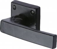 FB5410 M.Marcus Black Iron Rustic Door Handle Lever Latch on Square Rose Hanwood Design