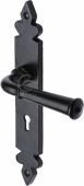 FB5800 M.Marcus Black Iron Rustic Door Handle Lever Lock Ludlow Design