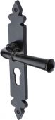 FB5848 M.Marcus Black Iron Rustic Door Handle Euro Profile Plate Ludlow Design