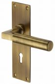 BAU7300-AT Heritage Brass Door Handle Lever Lock Bauhaus Design Antique Brass Finish