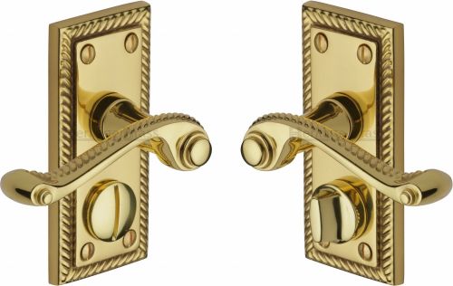 Click Here To Enlarge This Photo Of G055-PB Heritage Brass Door Handle For Privacy Set Georgian Short Design Polished Brass Finish
