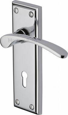 Click Here To Enlarge This Photo Of HIL8600-PC Heritage Brass Door Handle Lever Lock Hilton Design Polished Chrome Finish