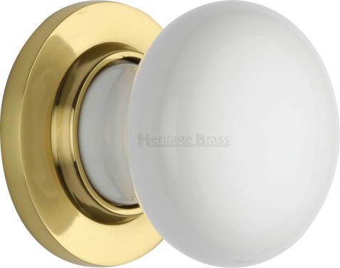 Click Here To Enlarge This Photo Of 5010-PB Heritage Brass White Mortice Knob with Polished Brass Base