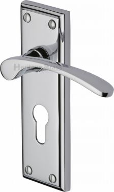Click Here To Enlarge This Photo Of HIL8648-PC Heritage Brass Door Handle For Euro Profile Plate Hilton Design Polished Chrome Finish