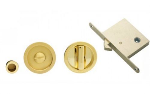 Click Here To Enlarge This Photo Of ART55B - Carlisle Brass Manital Sliding Door Lock Set (Round) with WC Turn, Flush Pull & Mortice Lock Polished Brass (suitable on 40-44mm thick doors)