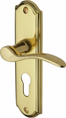 Click Here To Enlarge This Photo Of HOW1348-PB Heritage Brass Door Handle For Euro Profile Plate Howard Design Polished Brass Finish