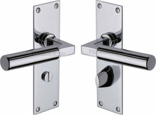 Click Here To Enlarge This Photo Of BAU7330-PC Heritage Brass Door Handle For Bathroom Bauhaus Design Polished Chrome Finish
