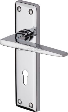 Click Here To Enlarge This Photo Of KEN6800-PC Heritage Brass Door Handle Lever Lock Kendal Design Polished Chrome Finish