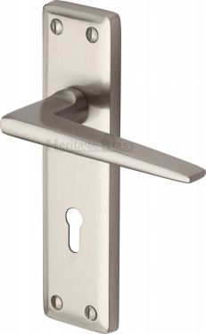 Click Here To Enlarge This Photo Of KEN6800-SN Heritage Brass Door Handle Lever Lock Kendal Design Satin Nickel Finish