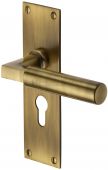 BAU7348-AT Heritage Brass Door Handle For Euro Profile Plate Bauhaus Design Antique Brass Finish