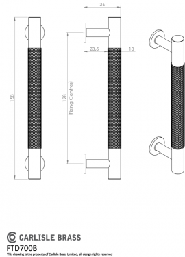 Click Here To Enlarge This Photo Of FTD700BCP - Carlisle Brass Fingertip Design Knurled Pull Handle 158mm (128mm c/c) Polished Chrome