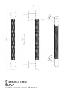 Click Here To Enlarge This Photo Of FTD700CMB - Carlisle Brass Fingertip Design Knurled Pull Handle 190mm (160mm c/c) Matt Black