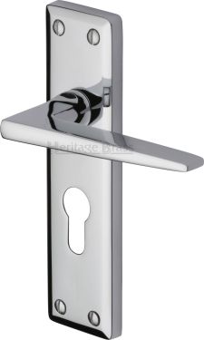 Click Here To Enlarge This Photo Of KEN6848-PC Heritage Brass Door Handle For Euro Profile Plate Kendal Design Polished Chrome Finish