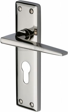 Click Here To Enlarge This Photo Of KEN6848-PNF Heritage Brass Door Handle For Euro Profile Plate Kendal Design Polished Nickel Finish