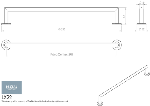 Click Here To Enlarge This Photo Of LX22MB - Carlisle Brass De L'eau Stainless Steel 600mm Single Towel Rail (G316) Matt Black