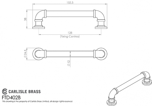 Click Here To Enlarge This Photo Of FTD402BSN - Carlisle Brass Fingertip Design Pipe Handle 152mm (128mm c/c) Satin Nickel