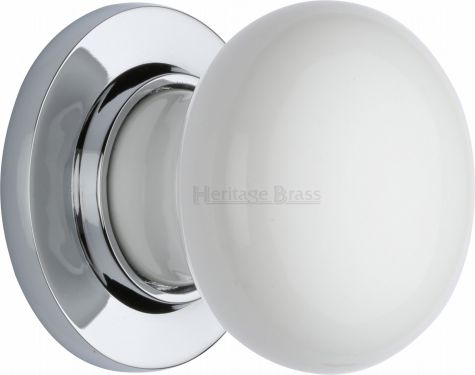 Click Here To Enlarge This Photo Of 5010-PC Heritage Brass White Mortice Knob with Polished Chrome Base