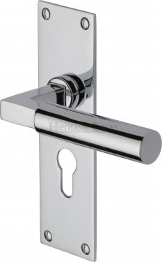 Click Here To Enlarge This Photo Of BAU7348-PC Heritage Brass Door Handle For Euro Profile Plate Bauhaus Design Polished Chrome Finish