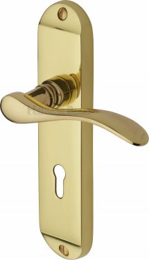 Click Here To Enlarge This Photo Of MAY7600-PB Heritage Brass Door Handle Lever Lock Maya Design Polished Brass Finish