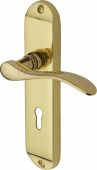 MAY7600-PB Heritage Brass Door Handle Lever Lock Maya Design Polished Brass Finish