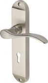 MAY7600-SN Heritage Brass Door Handle Lever Lock Maya Design Satin Nickel Finish