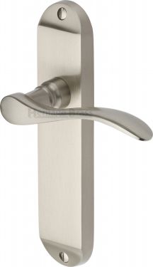 Click Here To Enlarge This Photo Of MAY7610-SN Heritage Brass Door Handle Lever Latch Maya Design Satin Nickel Finish