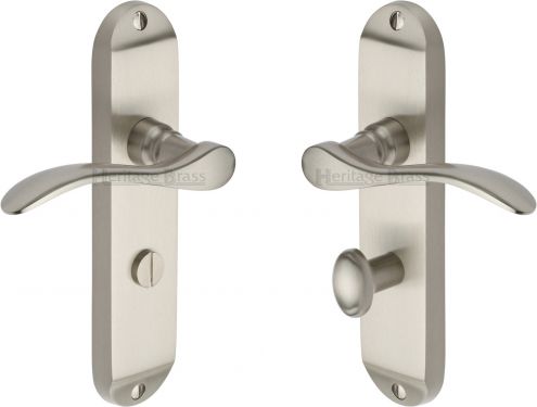 Click Here To Enlarge This Photo Of MAY7630-SN Heritage Brass Door Handle For Bathroom Maya Design Satin Nickel Finish