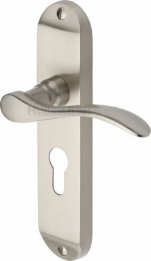 Click Here To Enlarge This Photo Of MAY7648-SN Heritage Brass Door Handle For Euro Profile Plate Maya Design Satin Nickel Finish