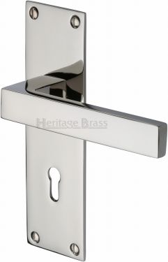 Click Here To Enlarge This Photo Of MET4900-PNF Heritage Brass Door Handle Lever Lock Metro Design Polished Nickel Finish