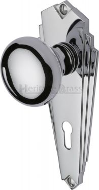Click Here To Enlarge This Photo Of BR1800-PC Heritage Brass Mortice Knob on Lock Plate Broadway Design Polished Chrome Finish