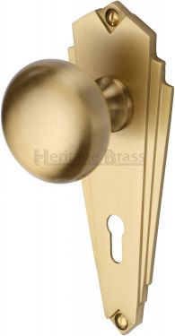 Click Here To Enlarge This Photo Of BR1800-SB Heritage Brass Mortice Knob on Lock Plate Broadway Design Satin Brass Finish