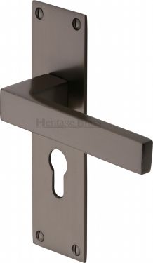 Click Here To Enlarge This Photo Of MET4948-MB Heritage Brass Door Handle For Euro Profile Plate Metro Design Matt Bronze Finish