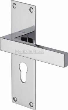 Click Here To Enlarge This Photo Of MET4948-PC Heritage Brass Door Handle For Euro Profile Plate Metro Design Polished Chrome Finish