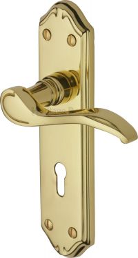Click Here To Enlarge This Photo Of MM624-PB Heritage Brass Door Handle Lever Lock Verona Small Design Polished Brass Finish