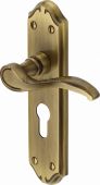 MM625-AT Heritage Brass Door Handle For Euro Profile Plate Verona Small Design Antique Brass Finish
