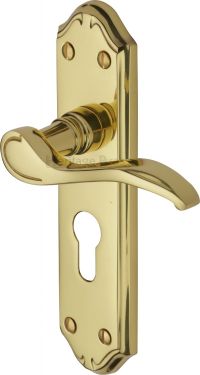 Click Here To Enlarge This Photo Of MM625-PB Heritage Brass Door Handle For Euro Profile Plate Verona Small Design Polished Brass Finish