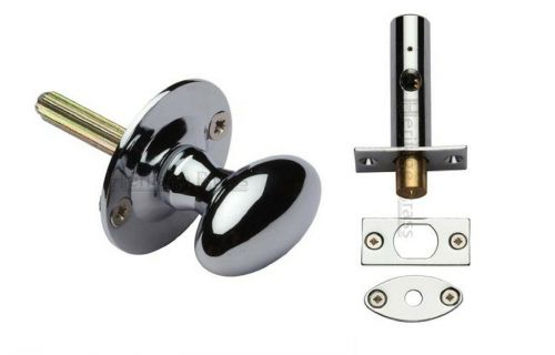 Click Here To Enlarge This Photo Of BT5+RB7-PC Heritage Brass Oval Thumbturn with Bolt Polished Chrome Finish