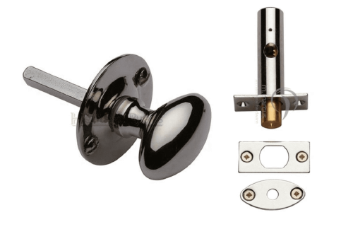 Click Here To Enlarge This Photo Of BT5+RB7-PNF Heritage Brass Oval Thumbturn with Bolt Polished Nickel Finish