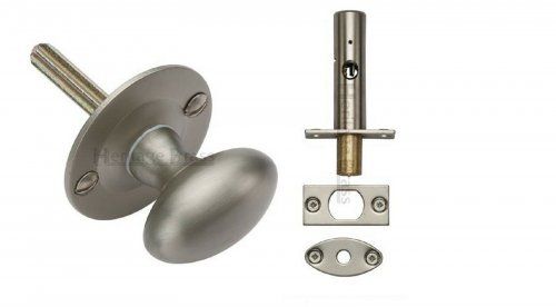 Click Here To Enlarge This Photo Of BT5+RB7-SN Heritage Brass Oval Thumbturn with Bolt Satin Nickel Finish