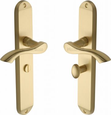 Click Here To Enlarge This Photo Of MM7230-SB Heritage Brass Door Handle For Bathroom Algarve Long Design Satin Brass Finish